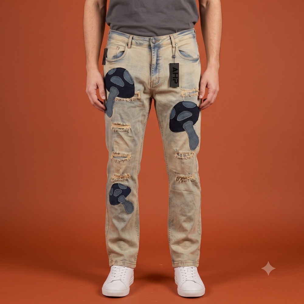 Another Hype Piece AHP Mushroom Patch Distressed Slim Jeans Men's 44x33 EUC